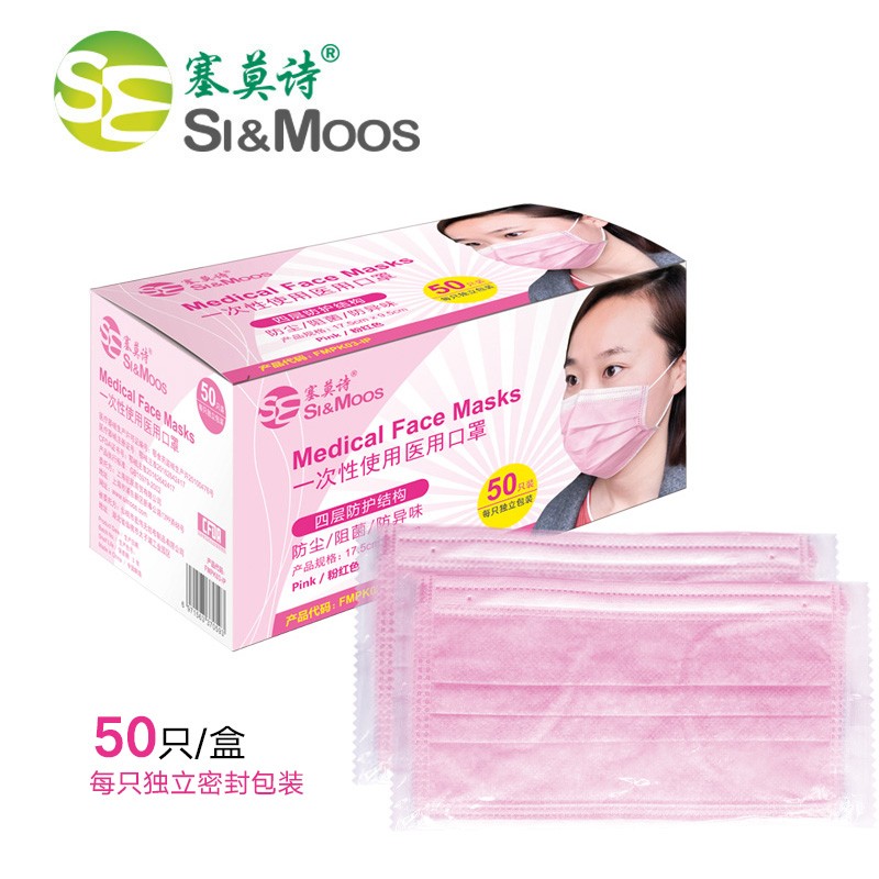 Disposable Medical Face Masks(Pink-Individual Package)